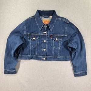 Levis Womens Cropped Denim Jean Jacket 2X Blue Trucker Western Cotton Stretch